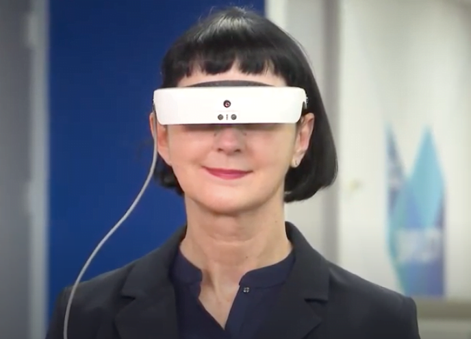 Julia seen wearing the third iteration of eSight.