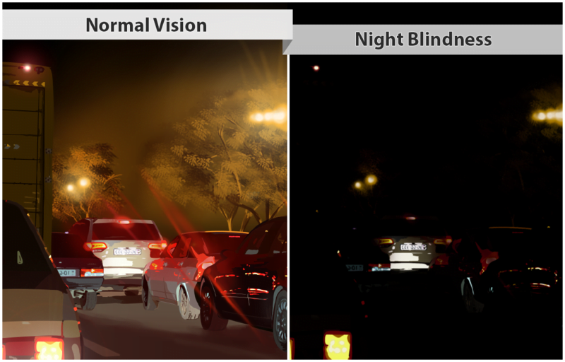 Depiction of vision with night blindness